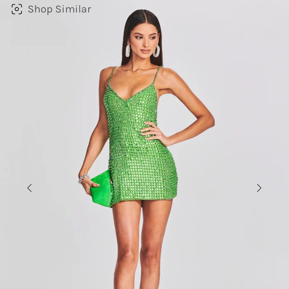 Retrofete Holland Crystal Rhinestone Embellished Mini Dress Lime Punch Green